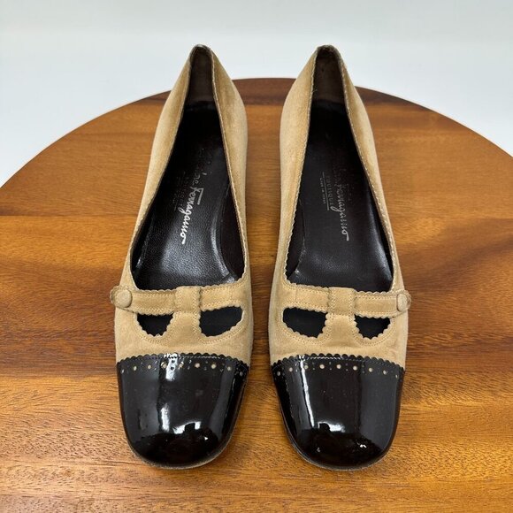 Salvatore Ferragamo Square Toe Suede Pumps Size 8 - Picture 1 of 13